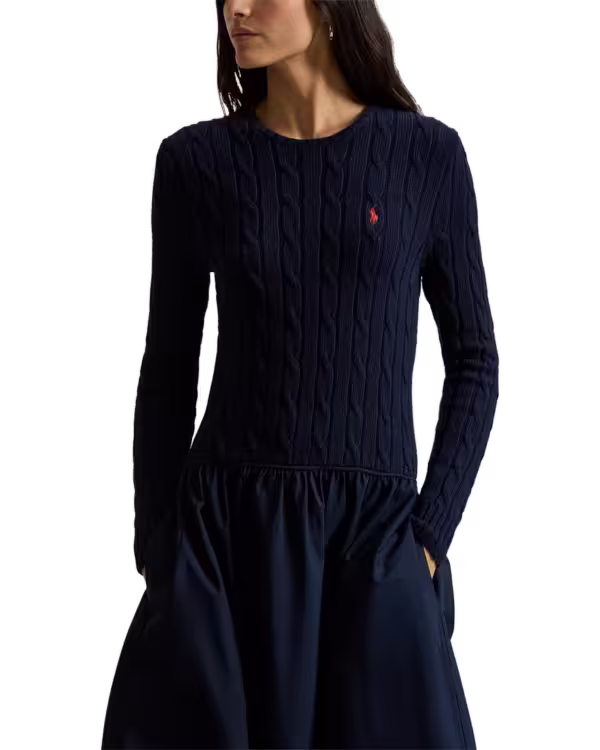 Cable-Knit Bodice Cotton Dress