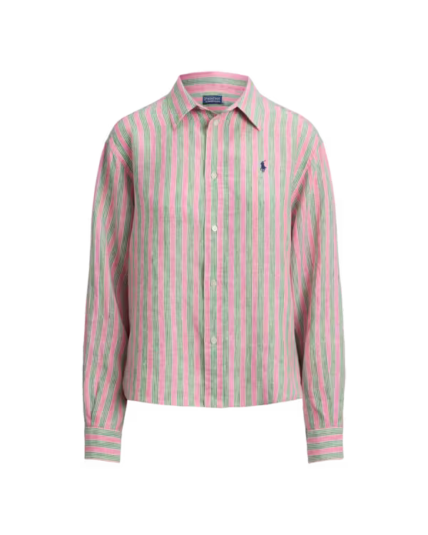Wide Cropped Gingham Linen Shirt