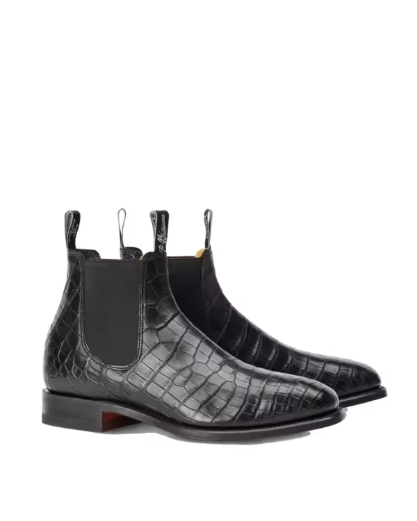 Craftsman Boot — Black Crocodile Leather