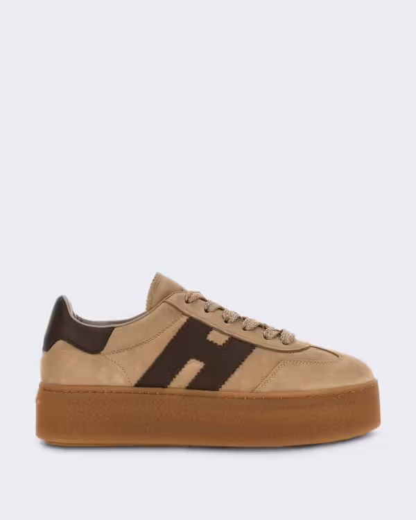 Women’s Leren sneaker met vetersluiting Beige