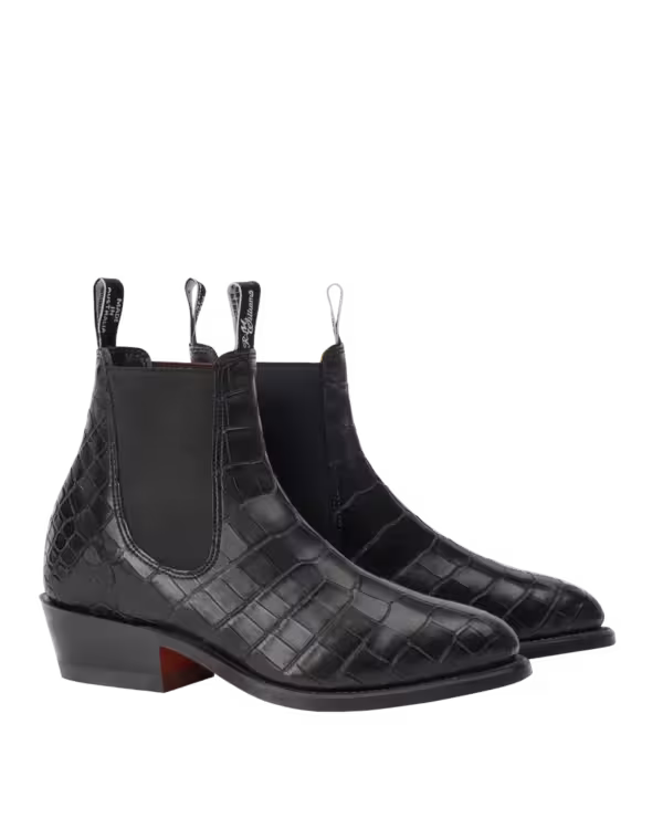 Lady Yearling Boot — Black Crocodile Leather