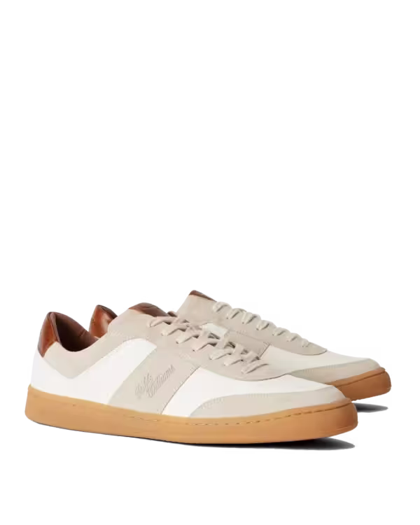 Sandbar Sneaker — White/Tan Pebbled Grain Suede & Pull-Up Leather
