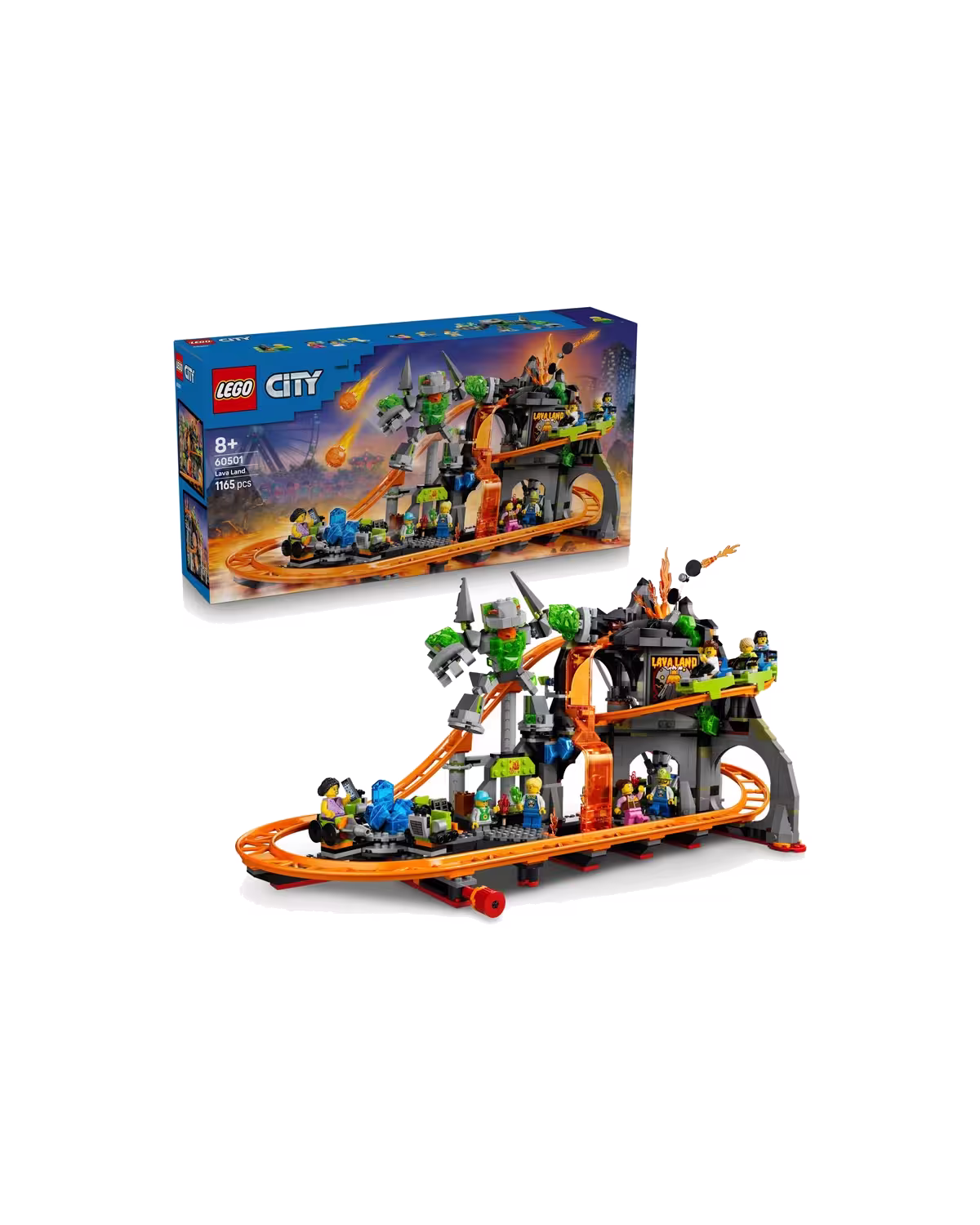 LEGO City 60501 Lava Land Roller Coaster Park Set studio view 1