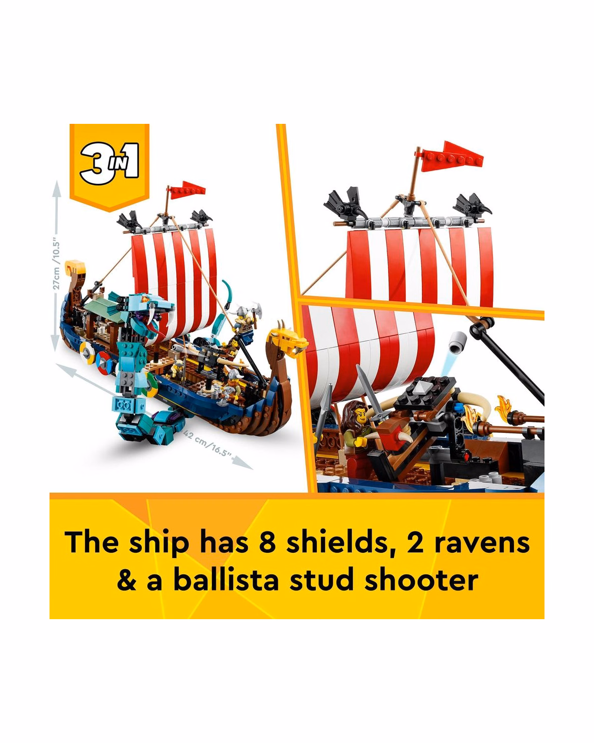 LEGO® 31132 Creator 3in1 Viking Ship and Midgard Serpent Set - 3